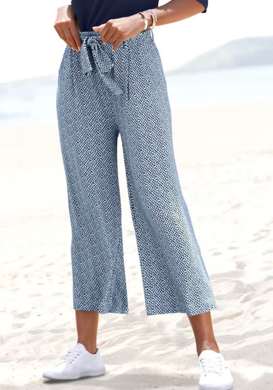 NWT Lascana Pull On High Waisted Belted Wide leg Pants Marine Blue Womens Size 4